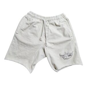 Boys Lie Sweat Shorts Men Small Cream Embroidered Angel Logo Raw Hem Textured